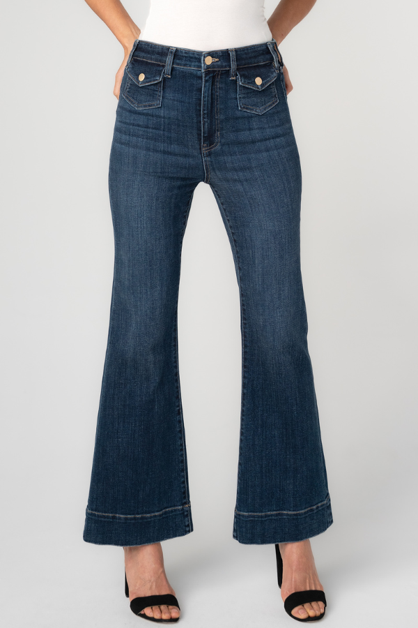 Hannah High Rise Flare with Mini Patch Pockets (Petite) | Moon Light