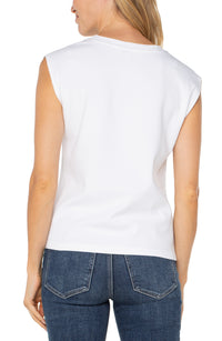Cap Sleeve V-neck Top With Embroidery | White