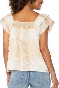 Square Neck Woven Blouse | Brown/Cream Chevron Stripe