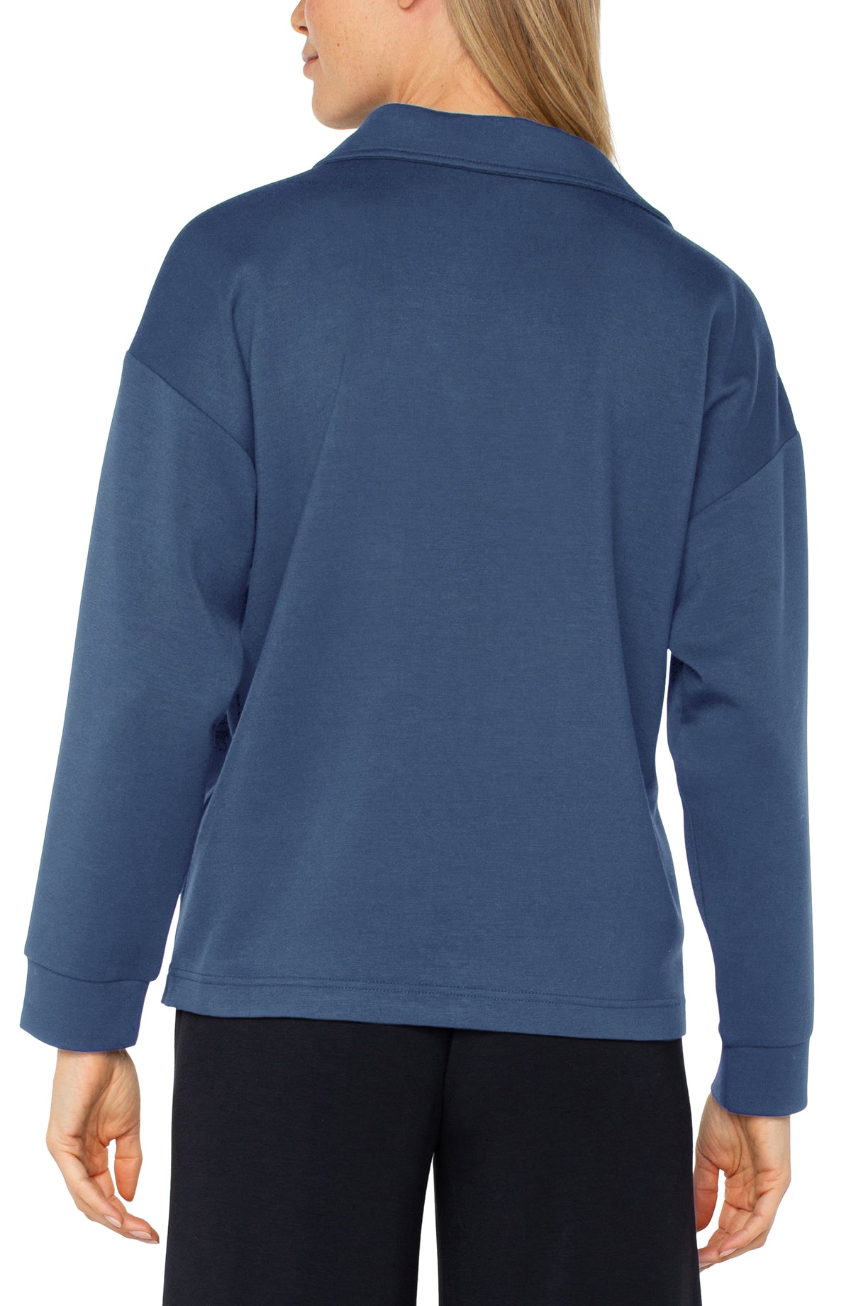 Long Sleeve V-neck with Popover Collar | Prussian Blue, Black