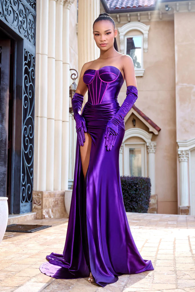 Portia & Scarlett 24402 Satin Bustier with Side Skirt & Gloves