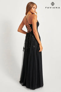 Faviana S10640 V-Neck Lace Tulle Full Skirt