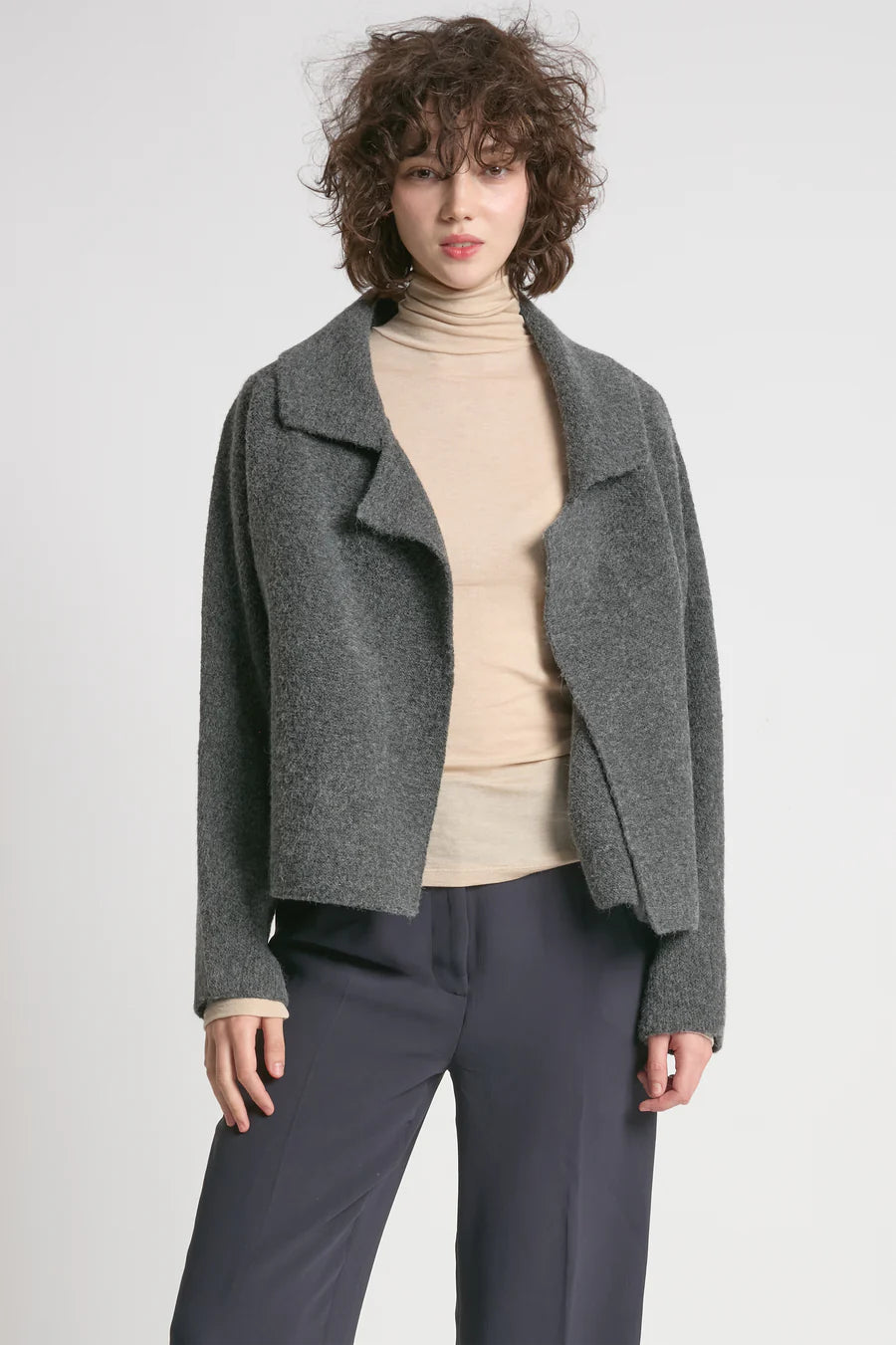 Flap Collar Cardigan | Taupe, Charcoal
