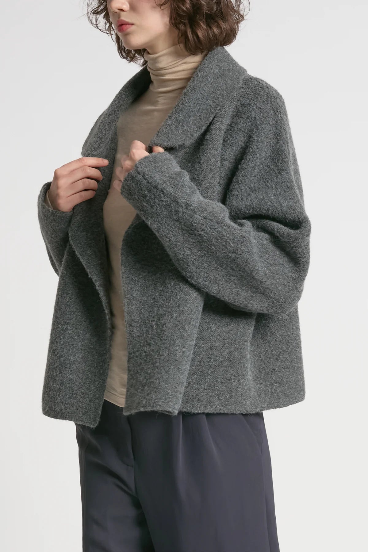 Flap Collar Cardigan | Taupe, Charcoal