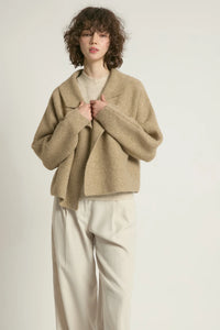 Flap Collar Cardigan | Taupe, Charcoal
