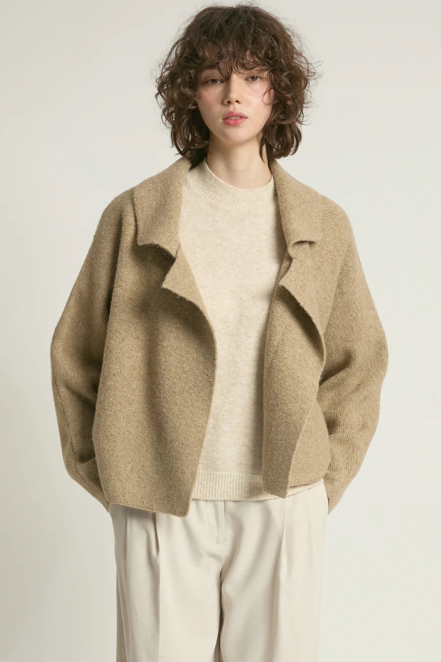 Flap Collar Cardigan | Taupe, Charcoal