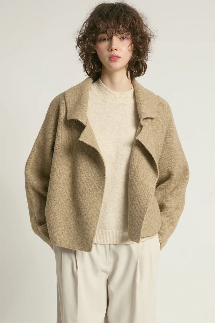 Flap Collar Cardigan | Taupe, Charcoal