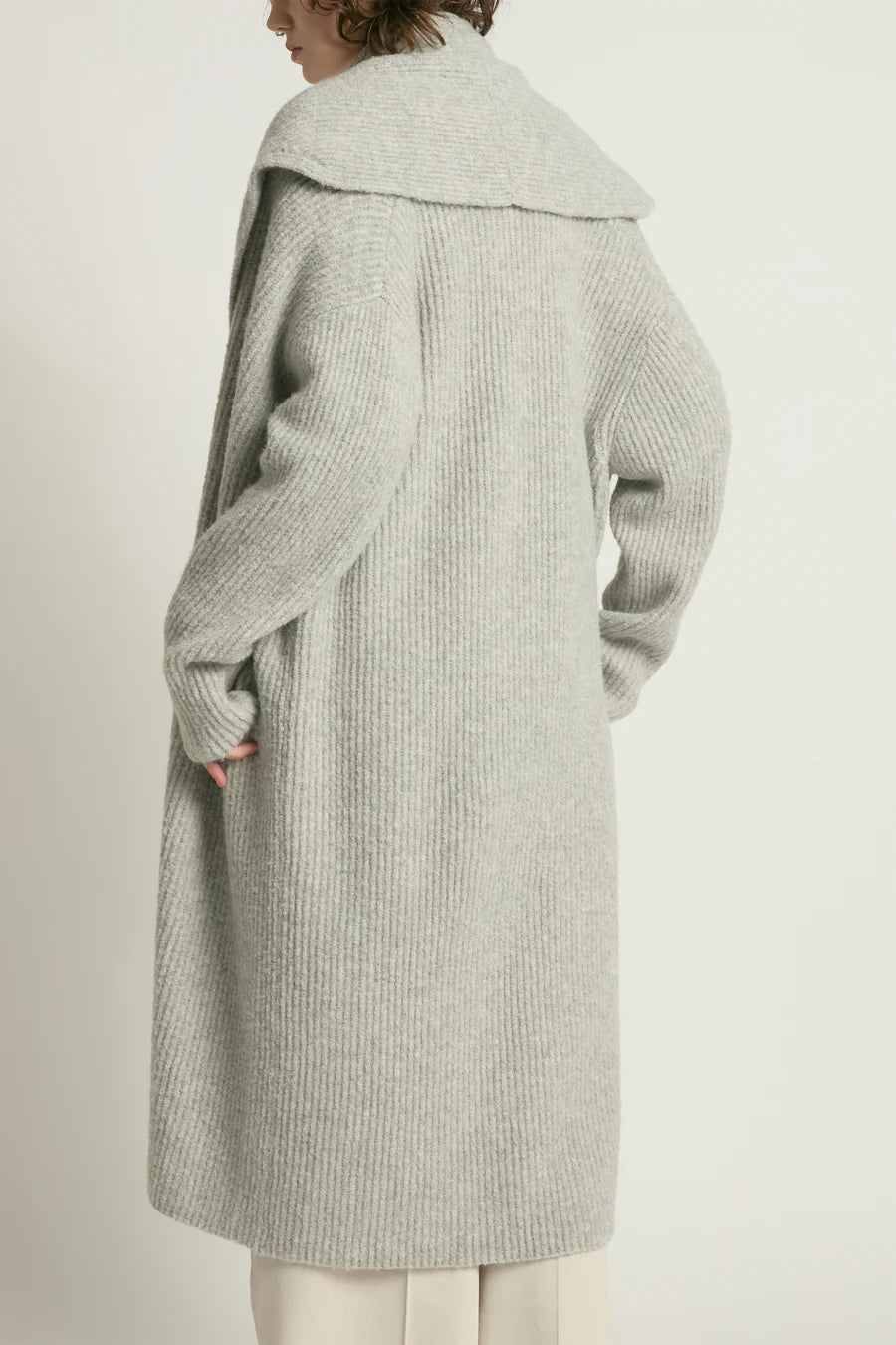 Wide Shawl Collared Cardigan | Light Gray, Charcoal, Ivory
