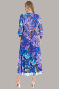 Long-Sleeve Floral Mesh Maxi Dress | Navy/Purple