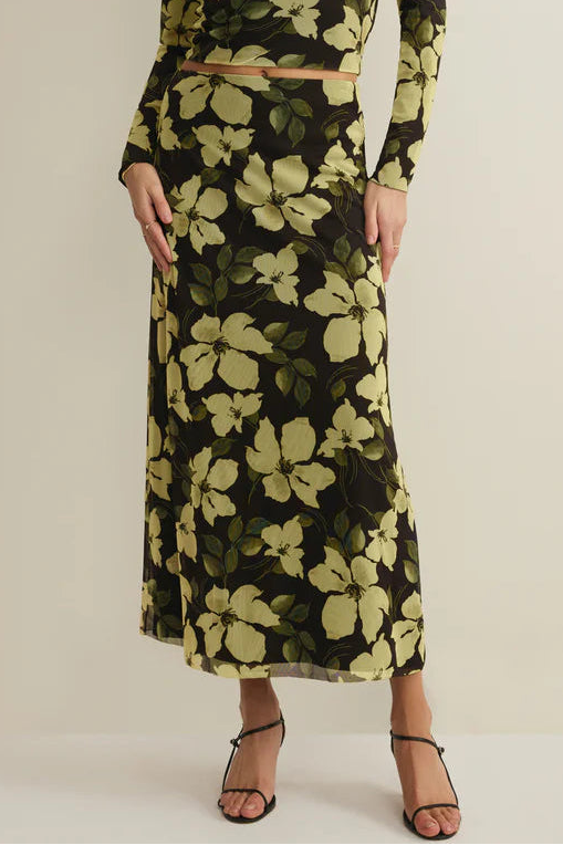Eda Ren Floral Mesh Midi Skirt | Sunnyside
