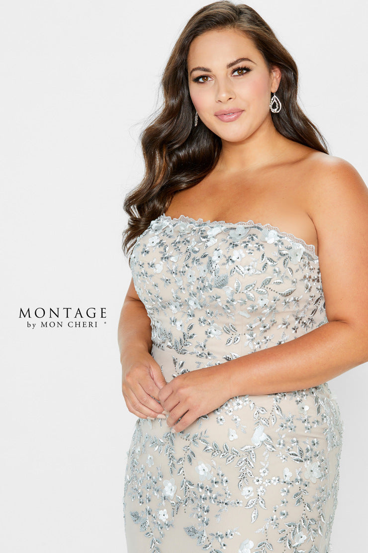Mon Cheri 118961 Strapless Tulle and Beaded Lace Gown