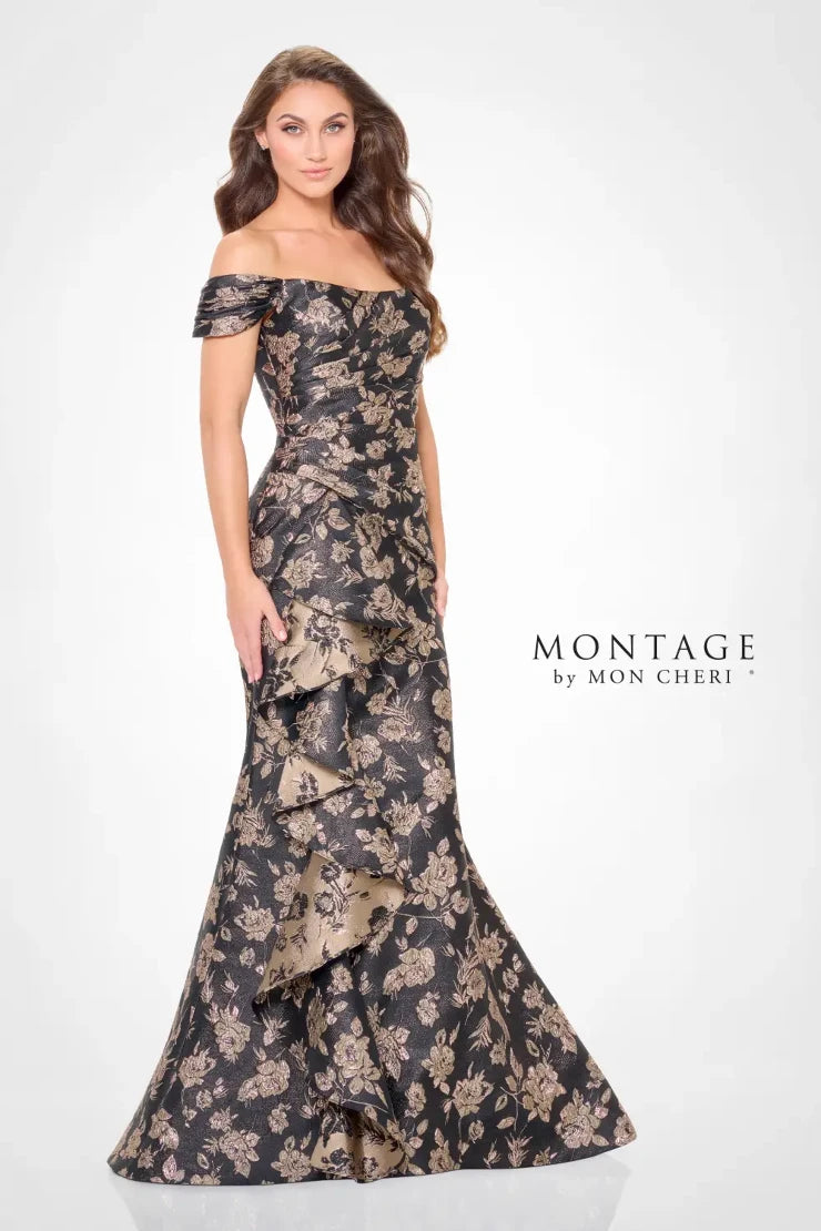 Montage M905 Brocade Gown with Cascade