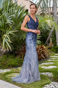 Montage 122903 Ombre Embroidered Allover Lace Fit and Flare Gown