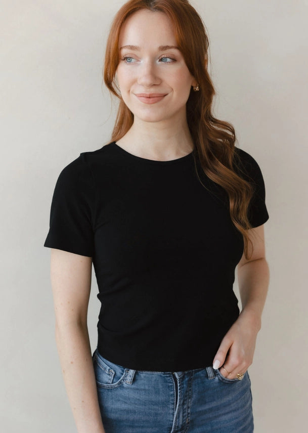 Cropped Short-Sleeve Top | Vintage Khaki, Steel Blue, Black, Sandshell, White