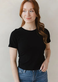 Cropped Short-Sleeve Top | Vintage Khaki, Steel Blue, Black, Sandshell, White