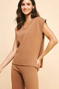 V-Neck Sweater Vest | Black, Camel