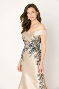 Cameron Blake CB777 Off the Shoulder Asymmetrical Floral Fit n Flare Dress