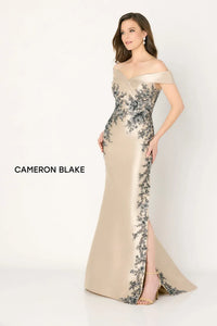 Cameron Blake CB777 Off the Shoulder Asymmetrical Floral Fit n Flare Dress