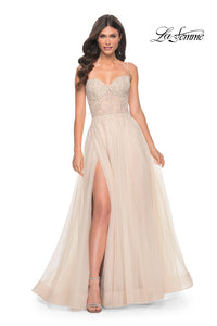 La Femme 32271 A-Line Rhinestone and Lace Dress