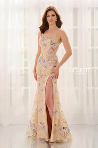 Colette CL6143 Embroidered Tulle Beaded Cami Gown
