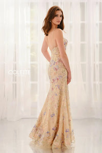 Colette CL6143 Embroidered Tulle Beaded Cami Gown