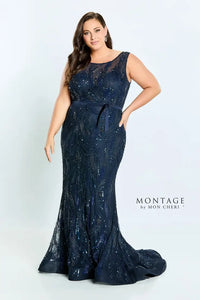 Montage 221965 Scoop Neck Fit & Flare Sequin Gown With Belt
