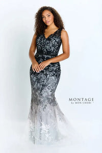 Montage 122903 Ombre Embroidered Allover Lace Fit and Flare Gown