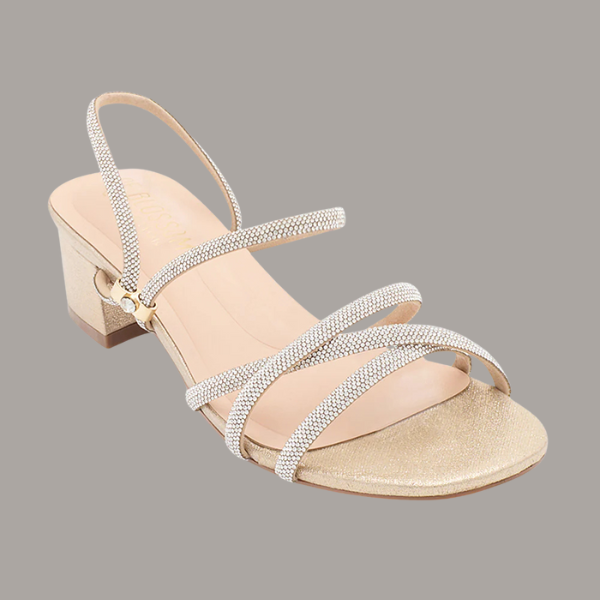 Hazel-38 Low 2-Way Strap Heel | Silver Shimmer, Champagne Shimmer