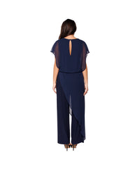 Jumpsuit with back Neckline, Chiffon Overlay & Straight Leg | Navy, Black, Royal