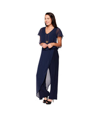 Jumpsuit with back Neckline, Chiffon Overlay & Straight Leg | Navy, Black, Royal