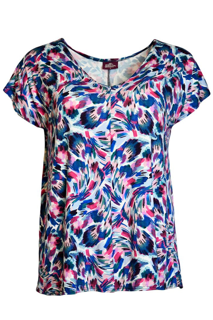 Bella Short Sleeve V-Neck Top | Black/Pink