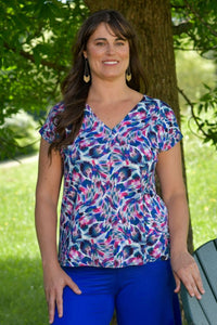 Bella Short Sleeve V-Neck Top | Black/Pink