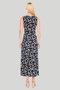 Rouched Maxi Dress with Slit | Black/White Leaf, Pink/Mocha Floral