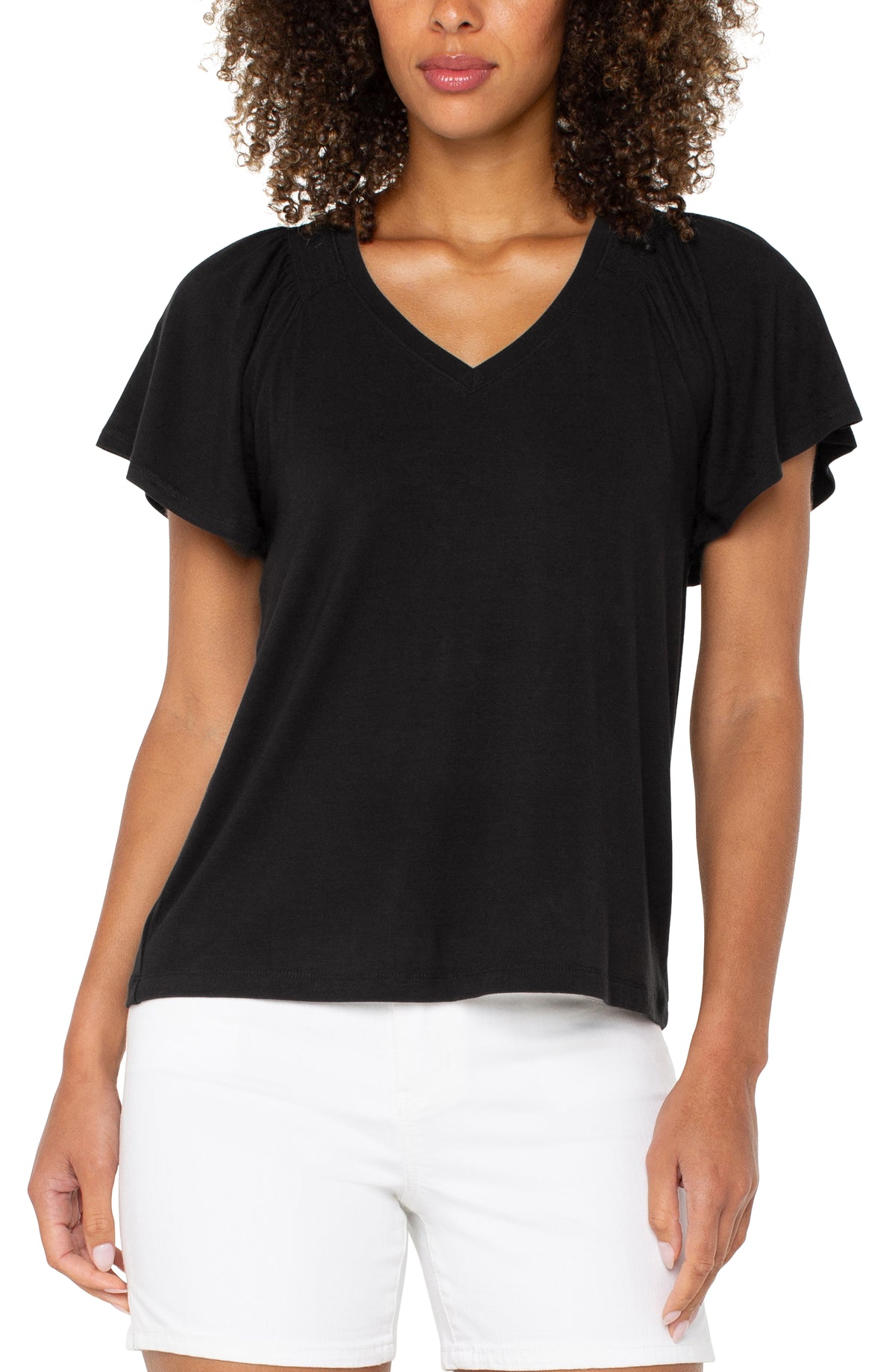Flutter Sleeve Knit Top | Black, Cerise