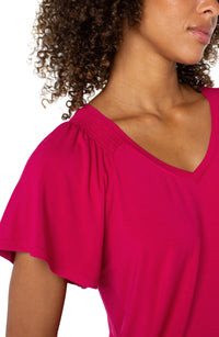 Flutter Sleeve Knit Top | Black, Cerise