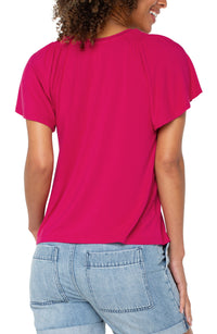 Flutter Sleeve Knit Top | Black, Cerise