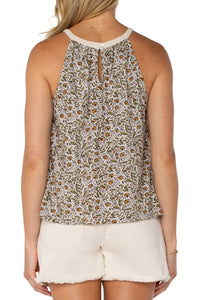Sleeveless Woven Halter w/ Crochet | Olive Leaf/Cream