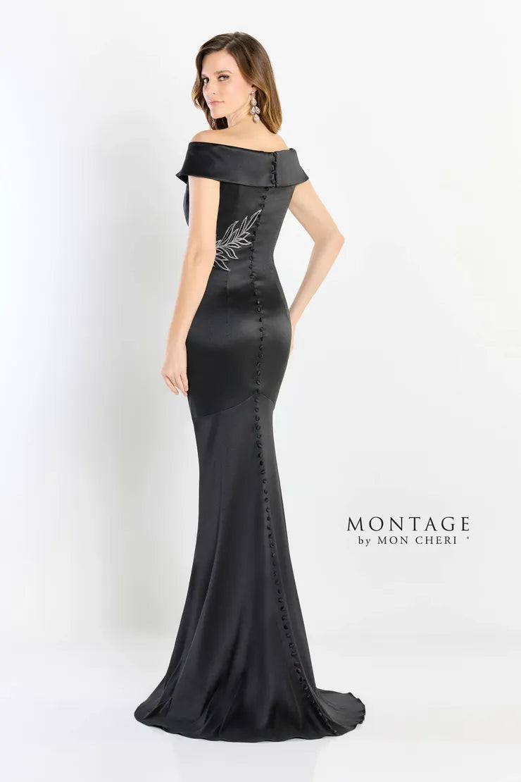 Montage M2210 Straight Mikado Gown w/ Leaf Detailing