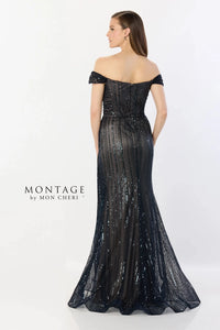 Montage M2240 Off Shoulder Sparkle with Slit Gown