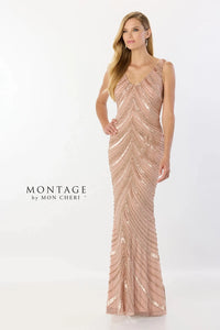 Montage M2244 Beaded V-Neck with Sequins and Tulle