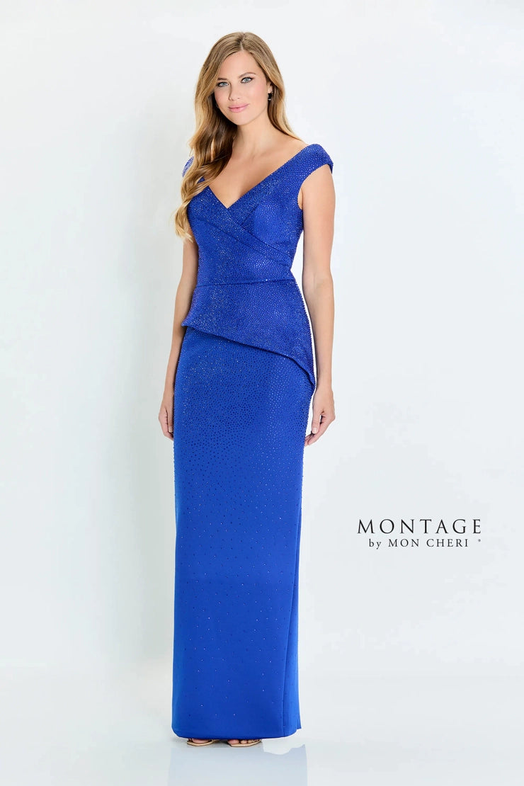 Montage M536 Sleeveless Peplum Hot Stone Gown