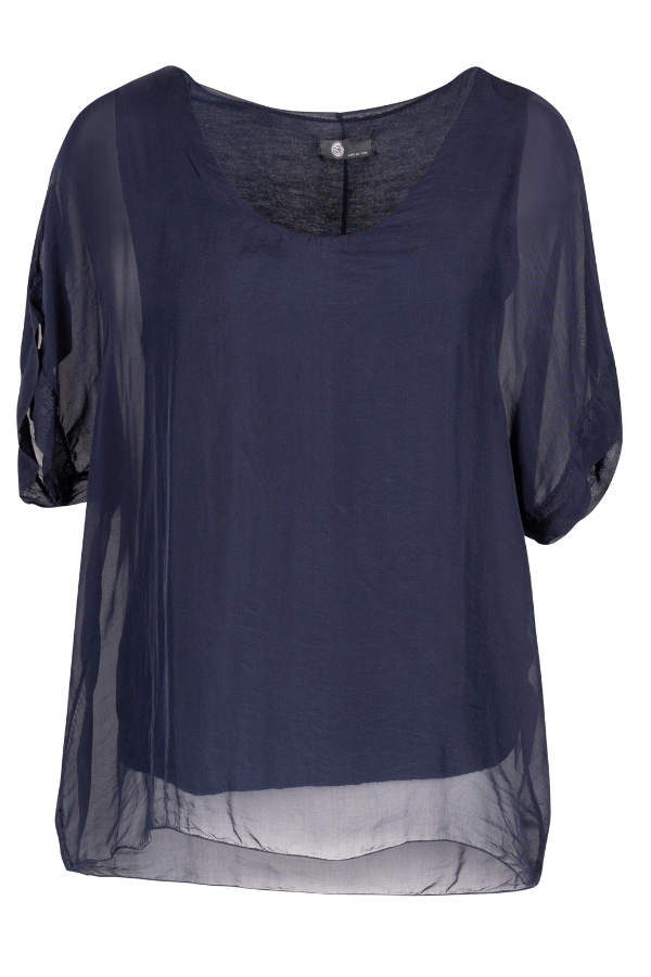 Solid Chiffon Overlay Top | Navy
