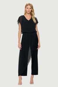 Jumpsuit with back Neckline, Chiffon Overlay & Straight Leg | Navy, Black, Royal