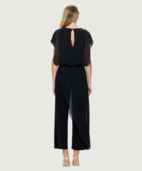 Jumpsuit with back Neckline, Chiffon Overlay & Straight Leg | Navy, Black, Royal