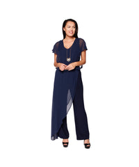Jumpsuit with back Neckline, Chiffon Overlay & Straight Leg | Navy, Black, Royal