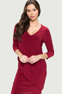 Long Sleeve V Neck Jersey Dress | Orchid, Burgundy