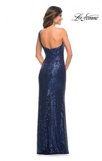 La Femme 28401 One Shoulder Sequin Ruched Dress