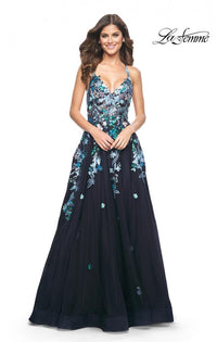La Femme 32023 Multi Sequin Floral Tulle Gown