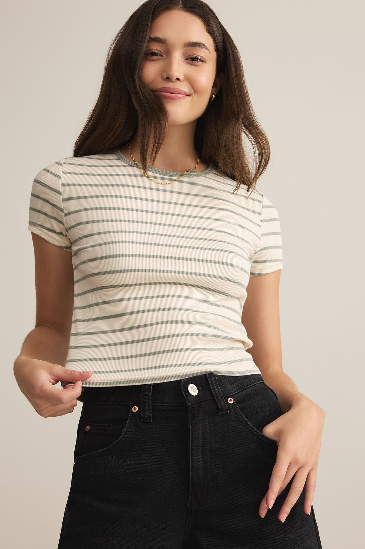 Saxton Striped Tee | Sage Green