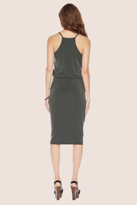 V-Neck Blouson Dress | Olive, Luster